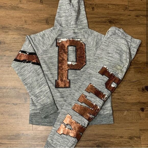 PINK VS BLING FULL ZIP HOODIE AND JOGGER SWEATPANTS SET - Picture 6 of 10